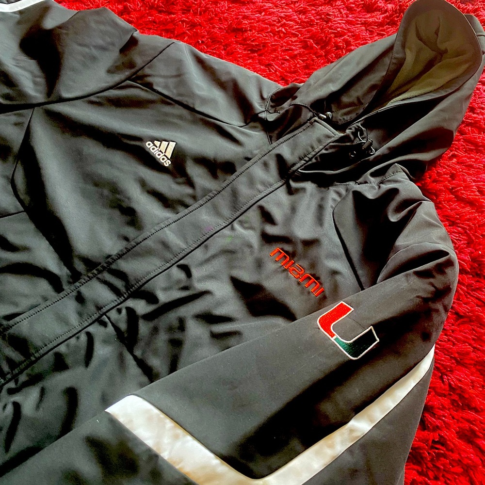 Brand New! Adidas. University of Miami-water resistant,fleece lined hooded coat